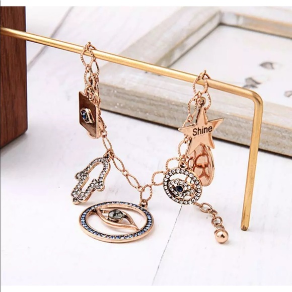 Evil Eye Antique Gold & Rhinestone Charm Bracelet - Picture 5 of 7